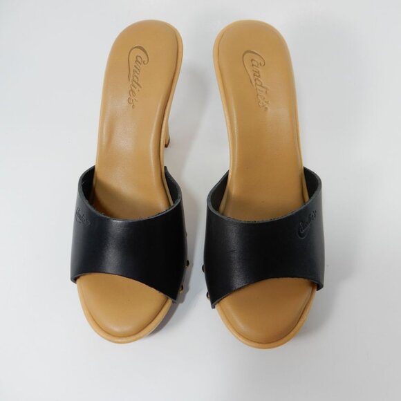 Candie's Antonella OMG Slide Platform Heels Clog SANDAL Size 7 Black Leather NEW - Picture 2 of 12